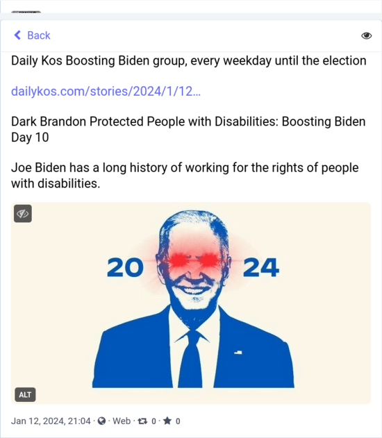 Daily Kos Boosting Biden group, every weekday until the election Dark Brandon Protected People with Disabilities: Boosting Biden Day 10 Joe Biden has a long history of working for the rights of people with disabilities.