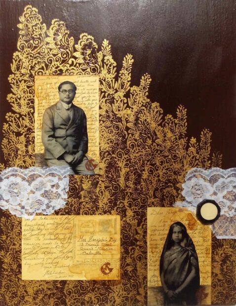 Collage with two portraits of a man and a child