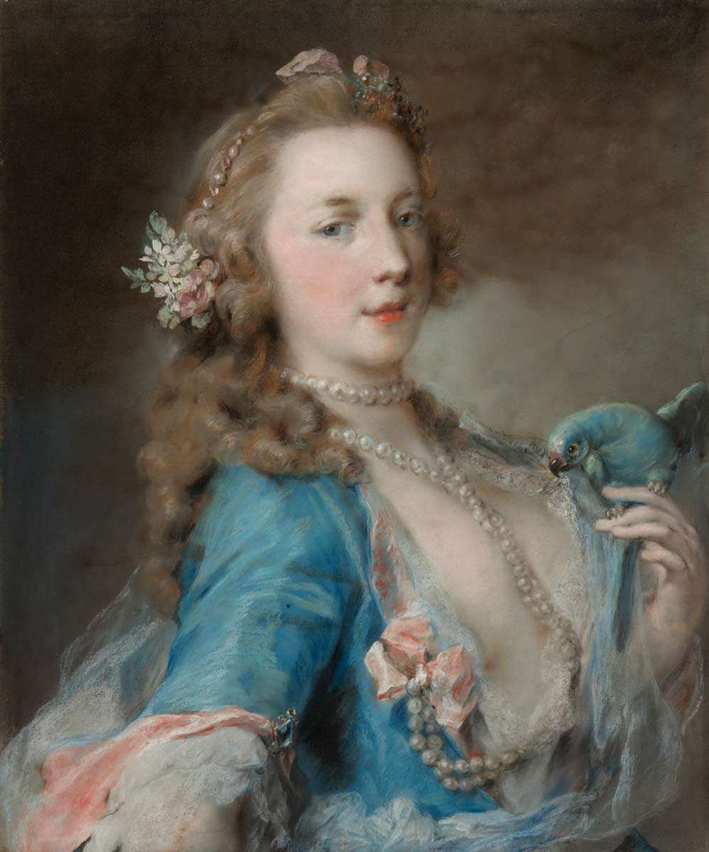 rosalba carriera young lady with parrot pastel portrait