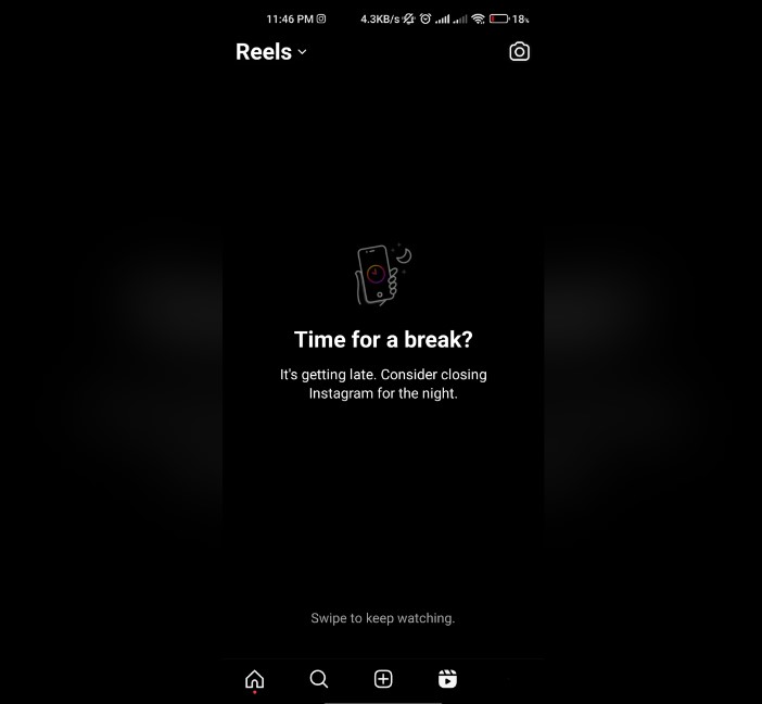 The social media giant has introduced a 'time for a break' feature on Instagram