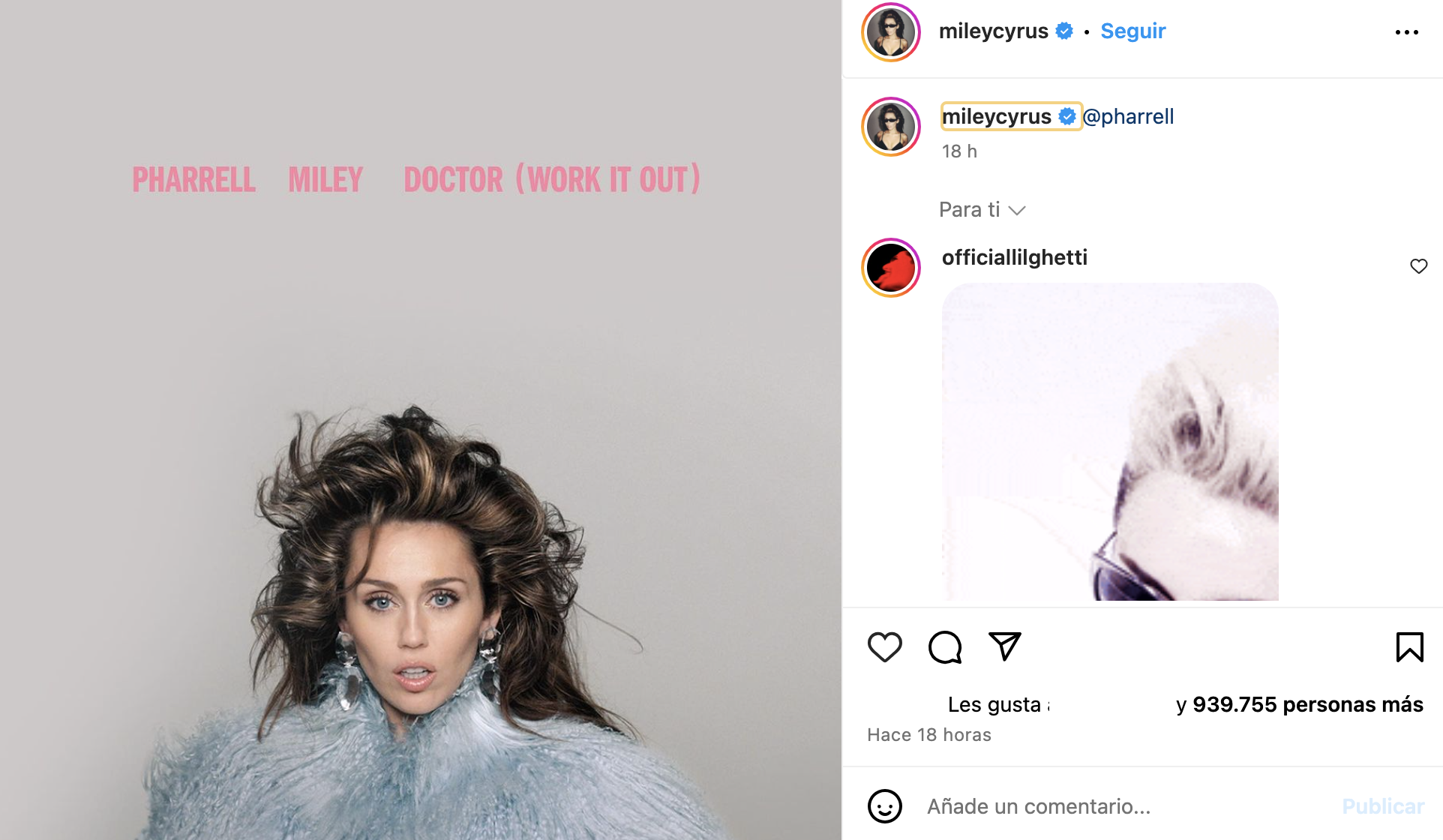 La publicación compartida por Miley Cyrus en redes. INSTAGRAM