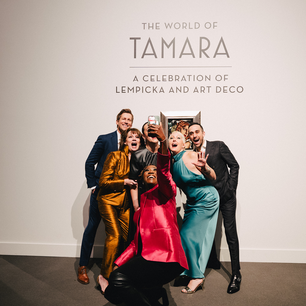 The cast of the new Broadway musical “Lempicka” attended a launch event at Sotheby’s auction house in January. Courtesy of Kevin Doan.