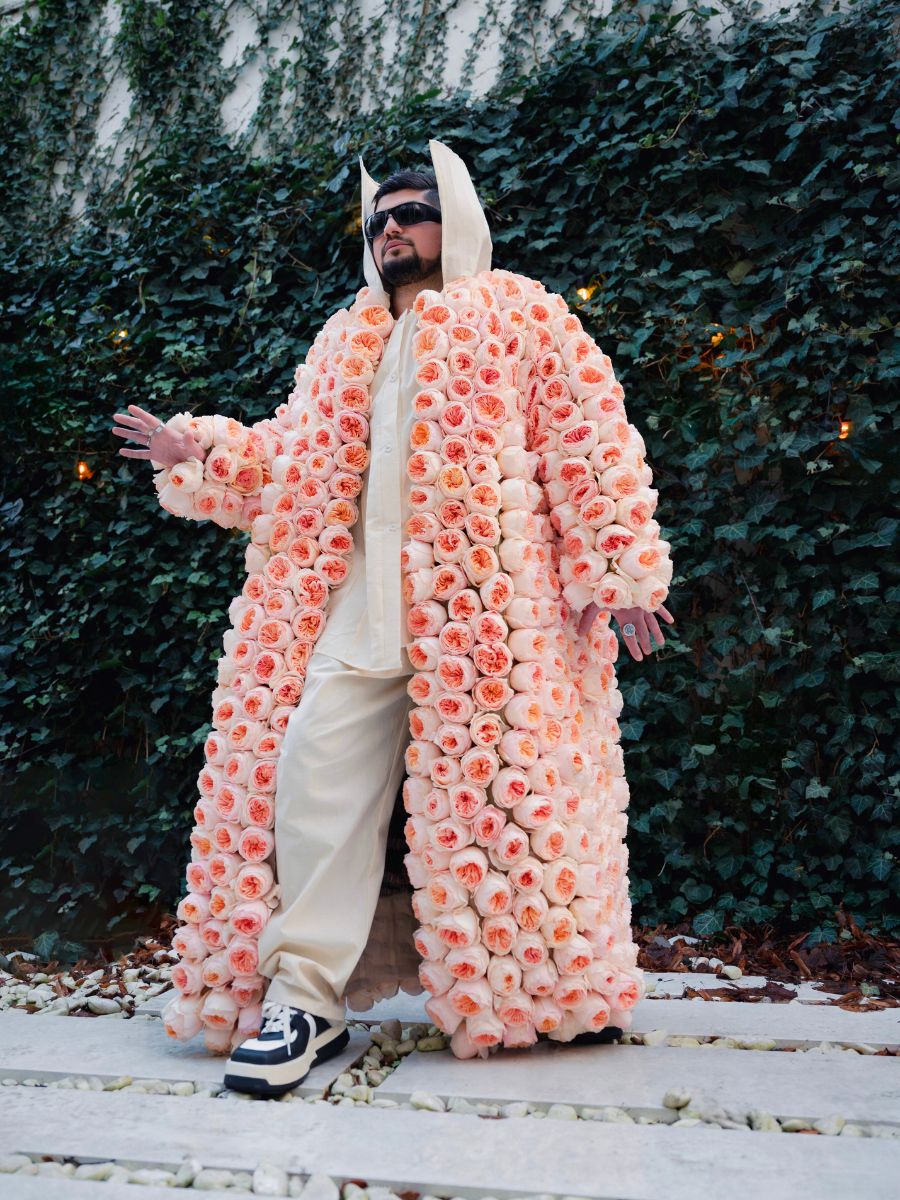Yusif Khalil with his luxurious rose jacket