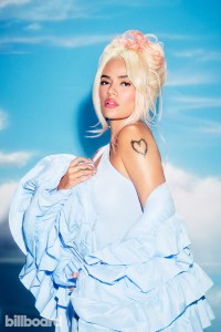 Karol G photographed November 11, 2023 at The Powder Room Studio in Los Angeles.