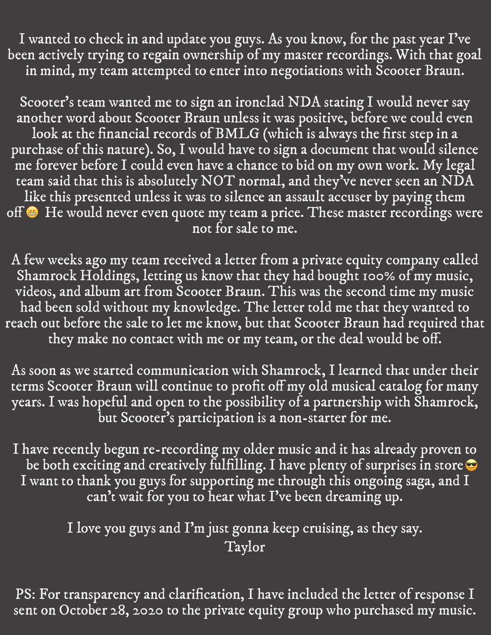 taylor swift's letter
