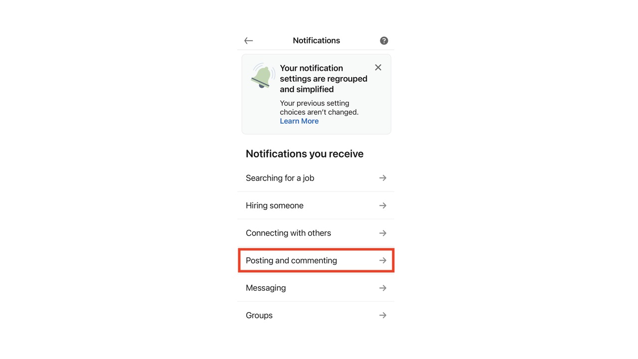 Notification settings in LinkedIn