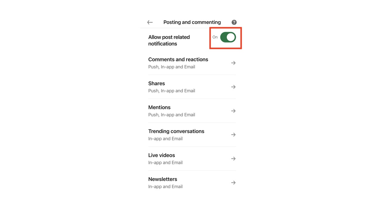 Notification settings in LinkedIn