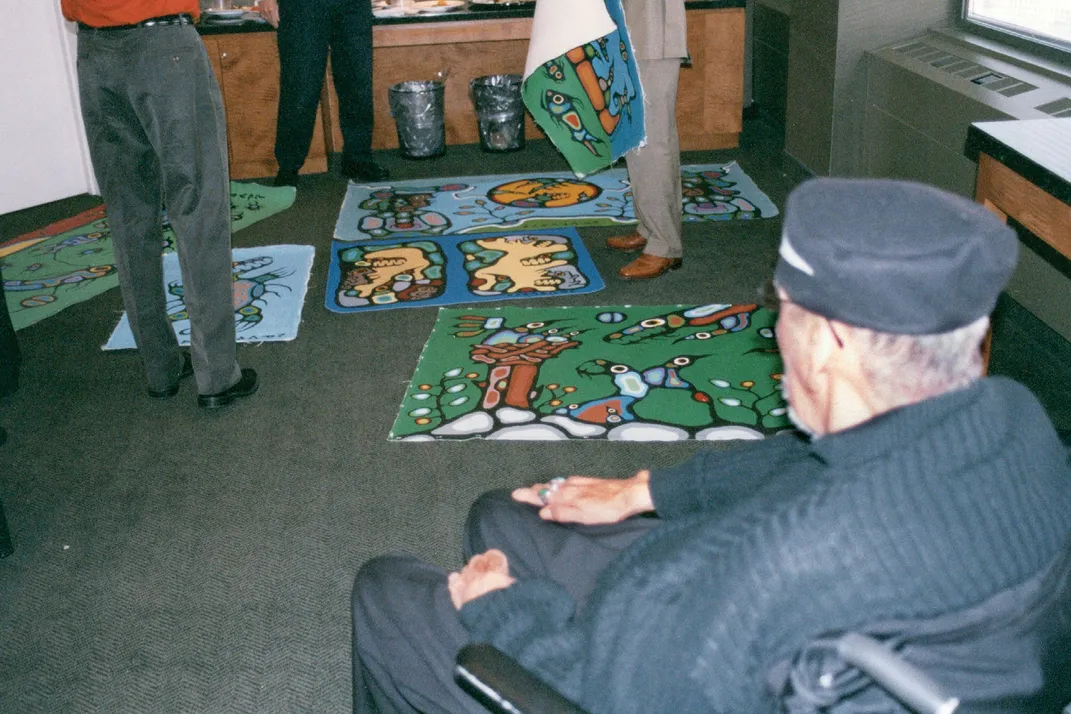 Morrisseau peruses suspected fakes in 2005, four years after founding the Norval Morrisseau Heritage Society, which works to expose fraudulent works.