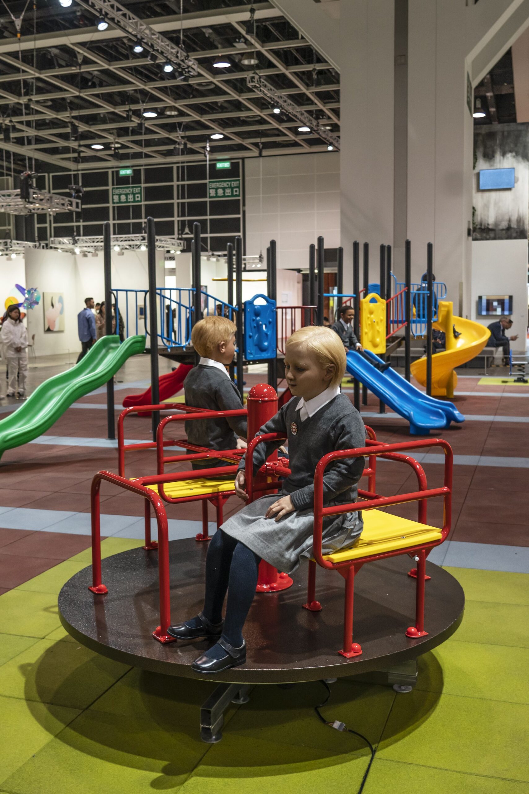 The sculptures imagine six world leaders, including George W. Bush and Angela Merkel, as 7-year-olds.