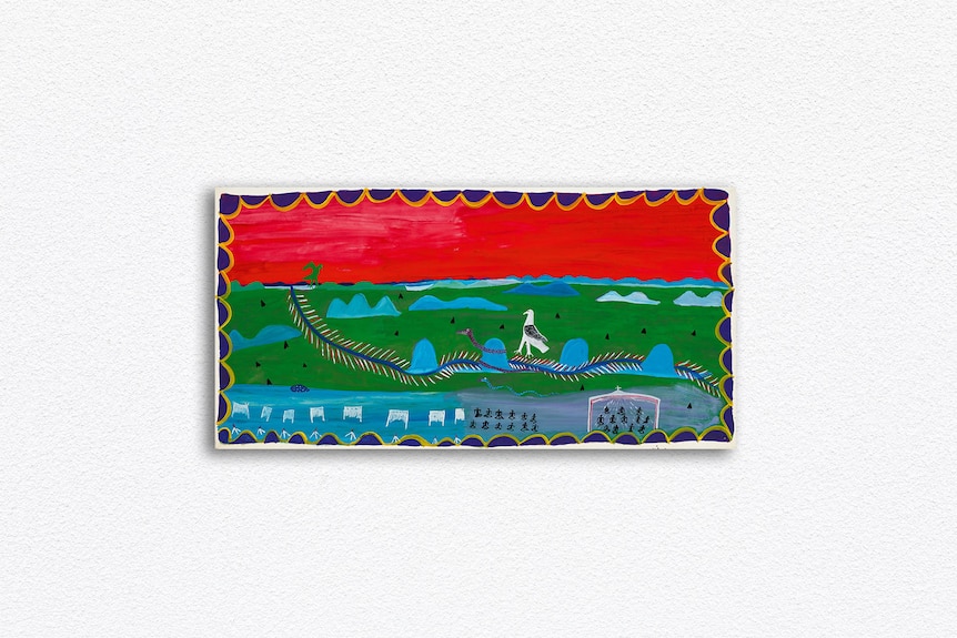 a red and green landscape painting