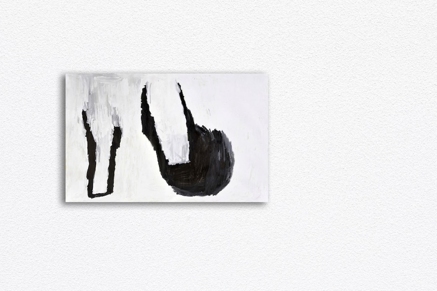 a black and white painting by sally gabori
