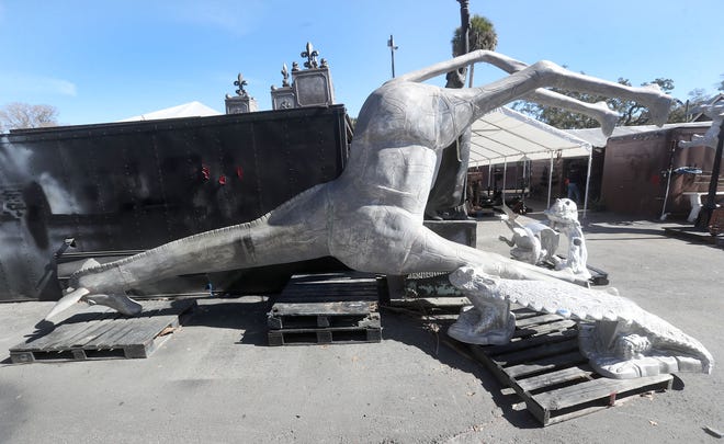 A life sized Giraffe ready for the paint shop, Thursday February 22, 2024 at Barberville Yard Art.