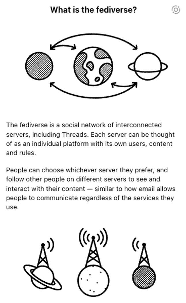 Threads’ description of how the fediverse works.
