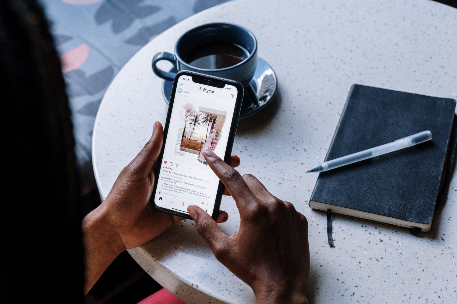 A person scrolls through instagram on a mobile device
