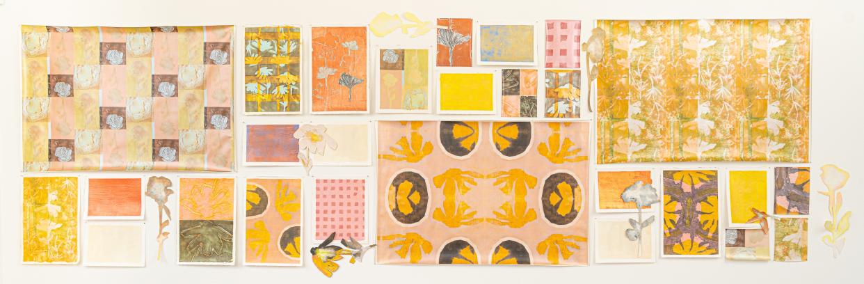The Alchemy wallpaper collection is a collaboration by Greenville artists Liz Rundorff Smith and Teresa Roche