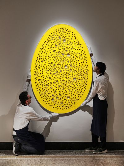 Lucio Fontana, Concetto spaziale, La fine di Dio (Spatial Concept, The End of God) (1964). Oil on canvas, 177.8 x 123 cm. Estimate: U.S. $20–30 million.