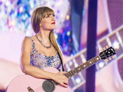 Taylor Swift performs onstage during The Eras Tour at Mercedes-Benz Stadium on April 28, 2023 in Atlanta, Georgia. 
