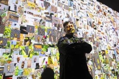 LONDON, UNITED KINGDOM - FEBRUARY 15: Turkish media artist Refik Anadol poses in front of his art works as he makes a press preview for his solo exhibition 