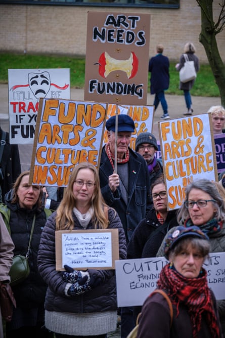 A demonstration outside the offices of Suffolk County Council protesting against cuts to arts funding