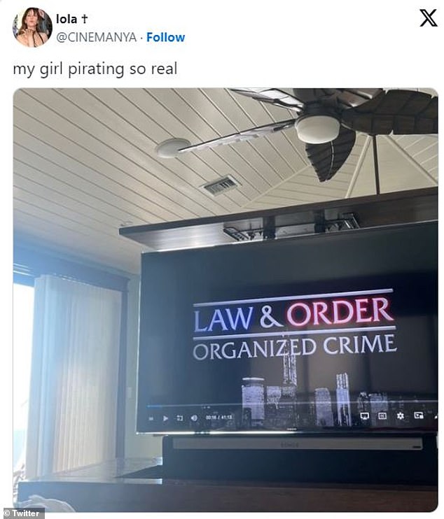 Fans pointed out the user interface she was using to watch Law &Order: Organized Crime looked extremely similar to popular illegal streaming platforms