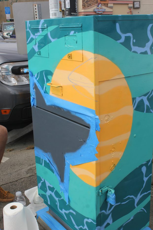 This nearly finished utility box, painted by artist Josh Barnes,...