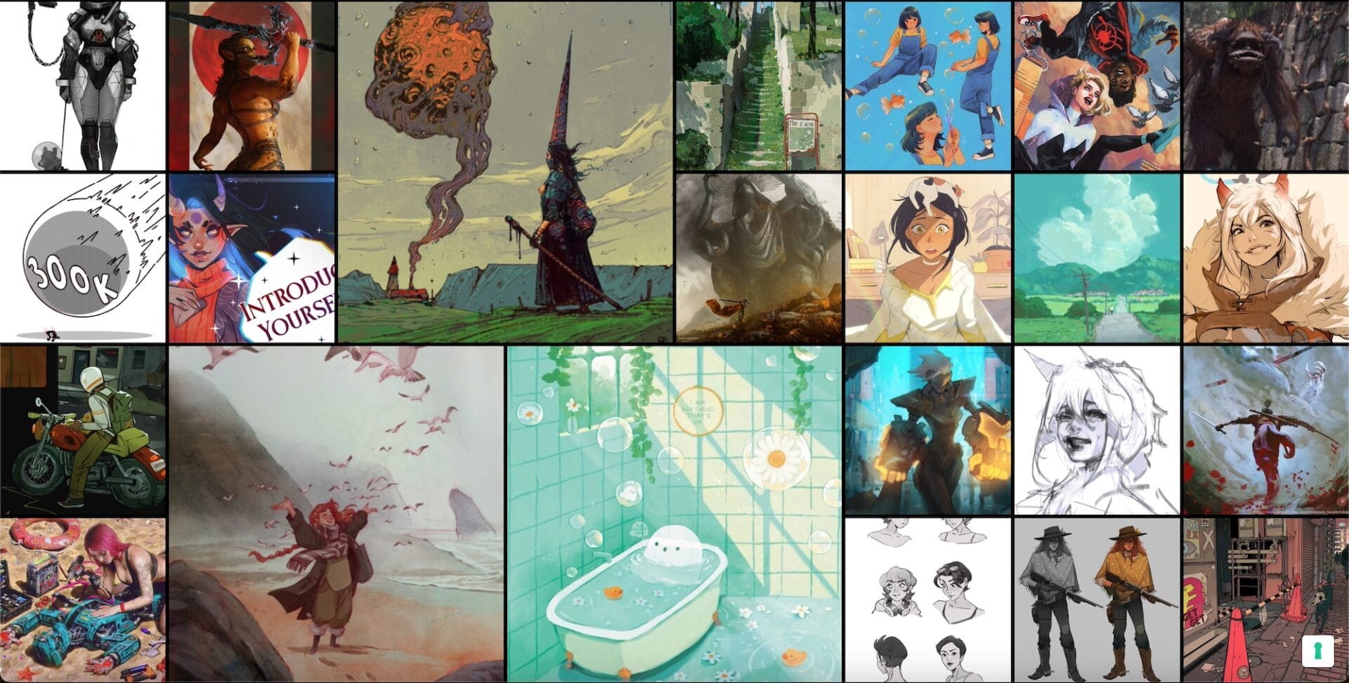 a screenshot from the Cara app website showing a mosaic of images created by artists on the platform