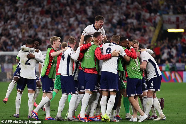 England celebrate in the semi-final against the Netherlands in Dortmund on Wednesday