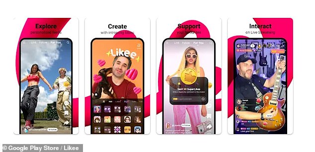 The TikTok clone 'Likee' (pictured) was the top app in seven countries by Google Play Store reviews but has faced heavy criticism for endangering children and hosting explicit content
