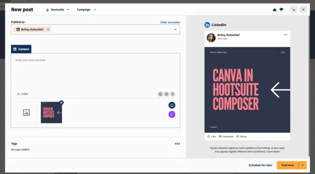 Canva integrated into Hootsuite Composer