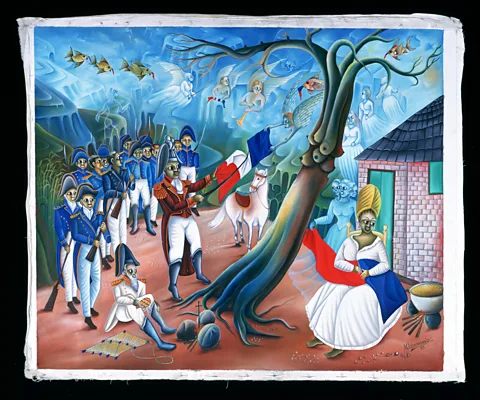 Courtesy of the artist, Madsen Mompremier/ Fowler Museum at UCLA Dessalines Ripping the White from the Flag by Madsen Mompremier (Credit: Courtesy of the artist/ Fowler Museum at UCLA)