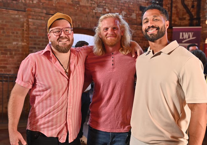 Joshua Saylor, Corey Bryd, Marcus Brown at the West End Social networking event at New Realm Brewing Co. in Downtown Greenville. Young professionals in the Greenville area connected with West End business owners and community leaders over delicious food and drink. Partners for the event included RingoFire, TALK Greenville magazine, Modal Coffee & Hostel, Corsica Technologies, Greenville Bike Taxi and Clayton's Deli.