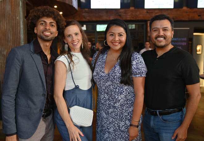 Randi Rollen, Sarah G. Barton, Lesley Algeria, Cesar Salas at the West End Social networking event at New Realm Brewing Co. in Downtown Greenville. Young professionals in the Greenville area connected with West End business owners and community leaders over delicious food and drink. Partners for the event included RingoFire, TALK Greenville magazine, Modal Coffee & Hostel, Corsica Technologies, Greenville Bike Taxi and Clayton's Deli.