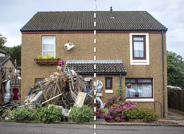 The great divide: The ¿art installation¿ in the front garden next door to John Kirby's house