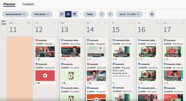 various social media posts shown in calendar format in hootsuite planner