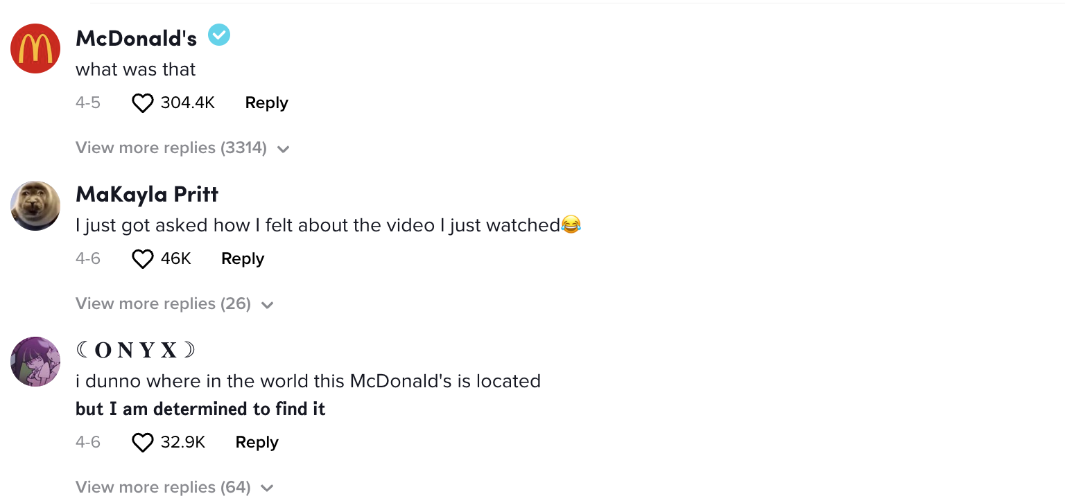 McDonald's top comment on a viral TikTok posted by @IAmBobbyMcFly