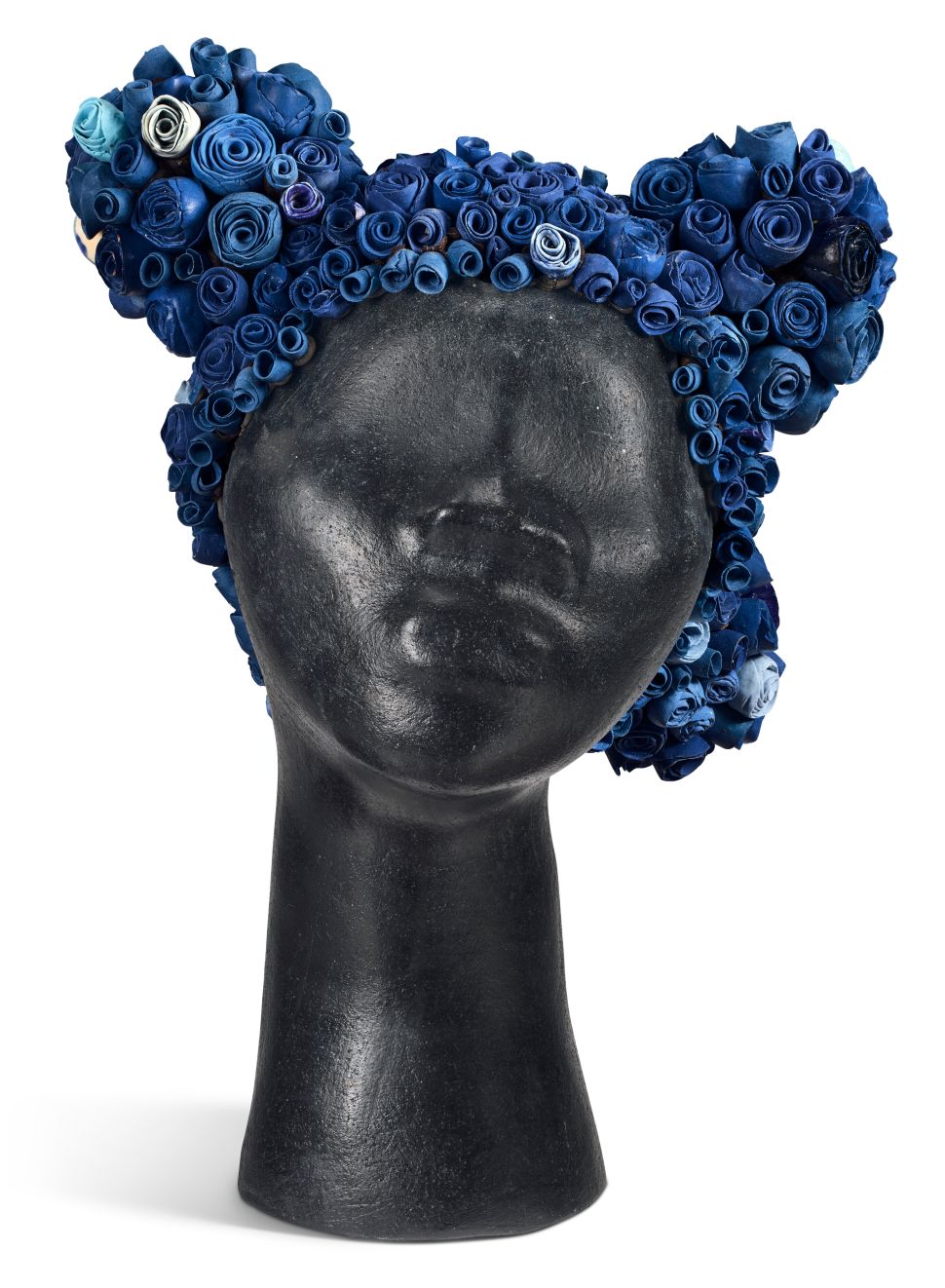 Image of a sculpture with blue hair