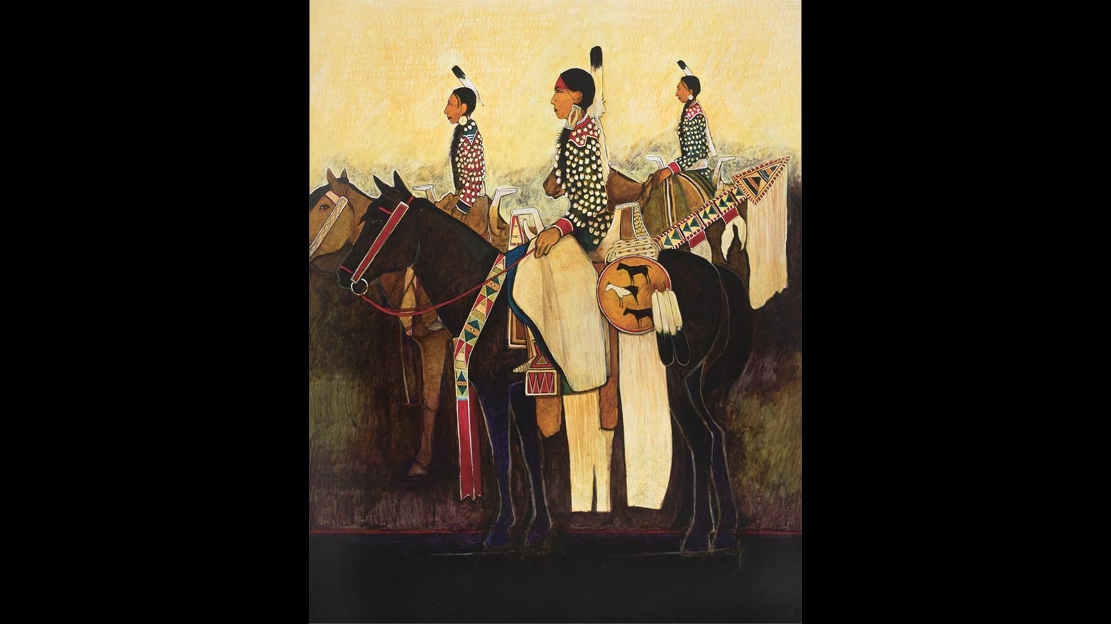 ‘Three Crow Ladies on Their Parade Horses’ by Kevin Red Star