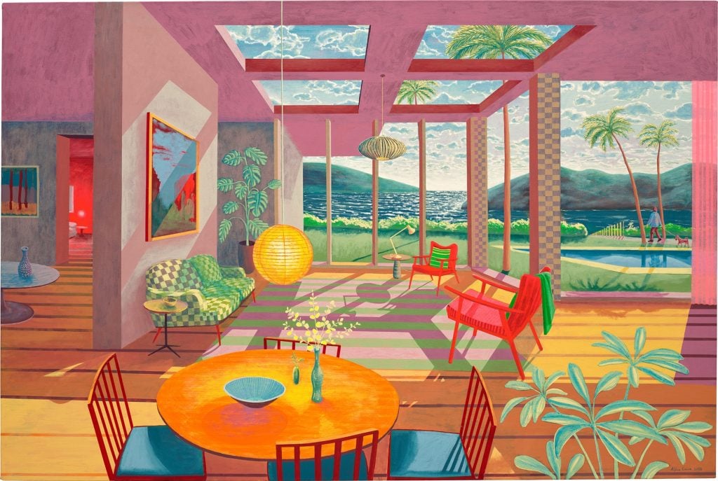 A vibrant interior landscape painting