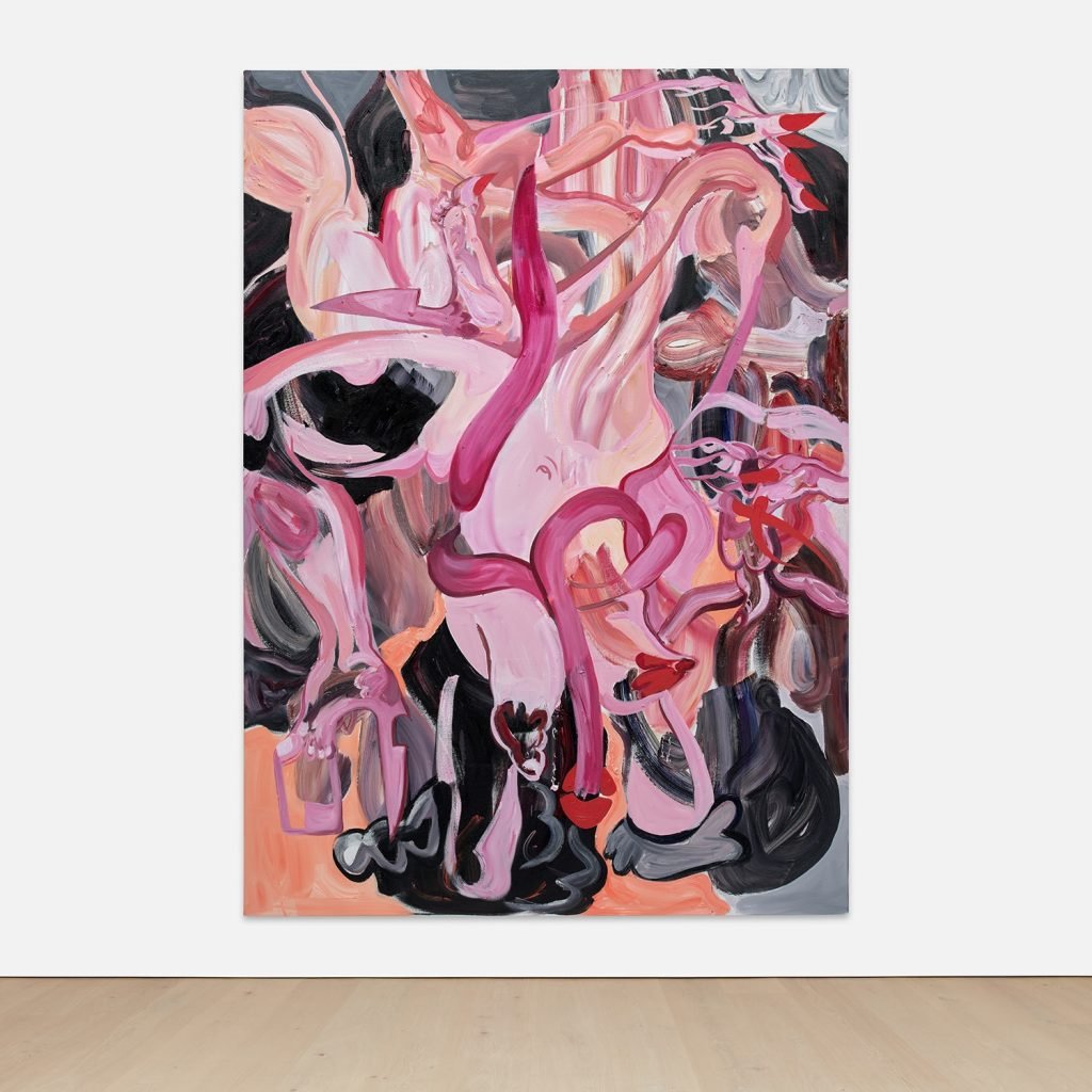 A black and pink abstract painting