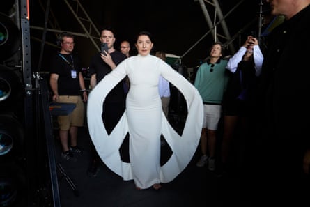 Abramović in a dress that looks like the CND symbol.