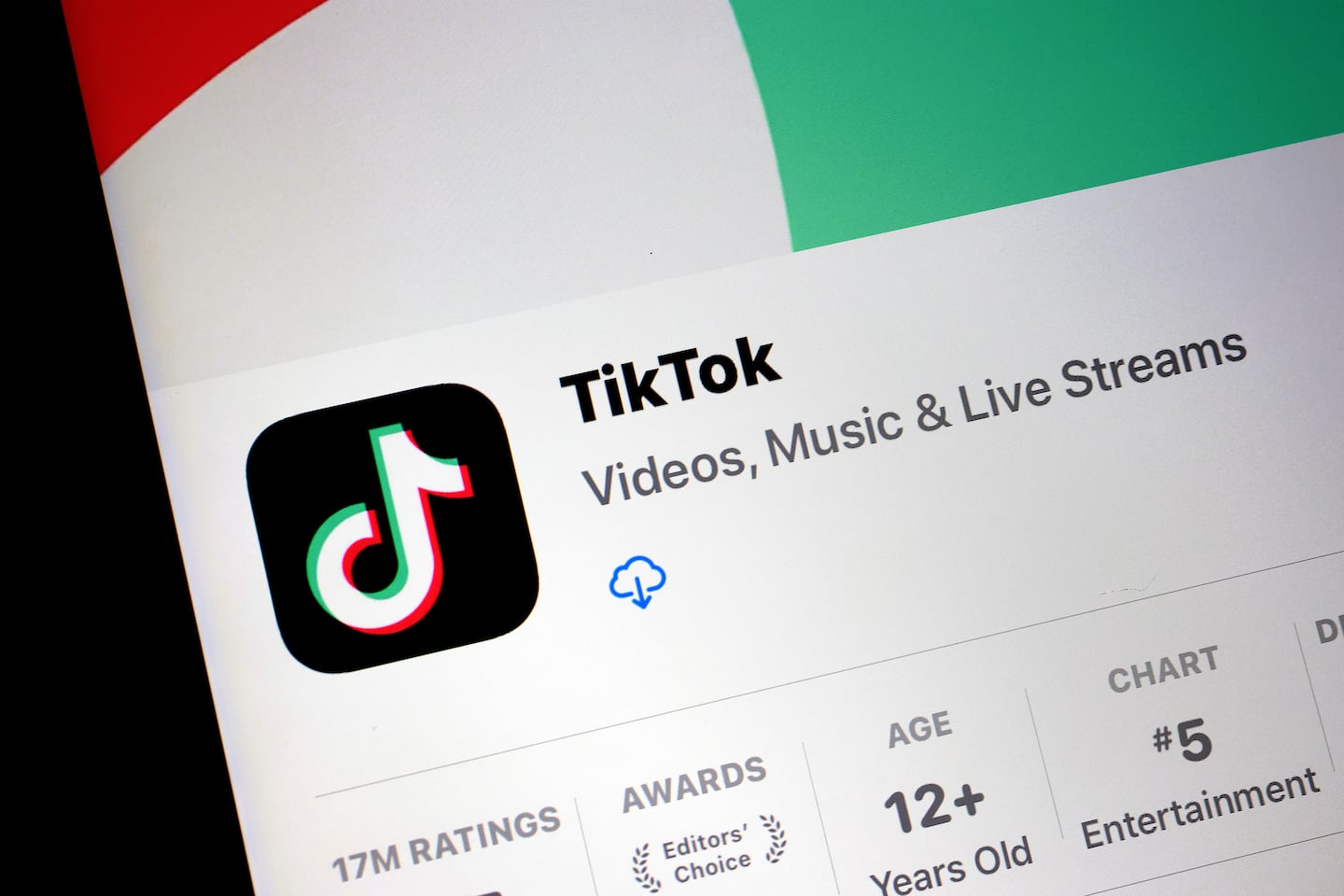 The TikTok app in the iPhone app store.