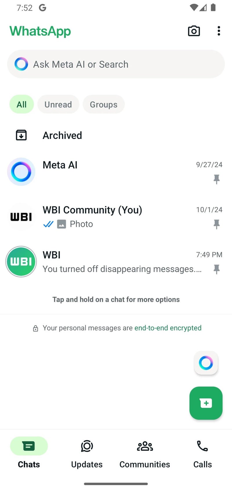 WhatsApp app interface on an Android smartphone.