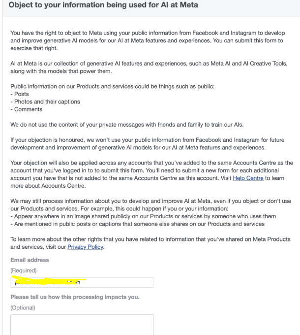 Facebook objection form