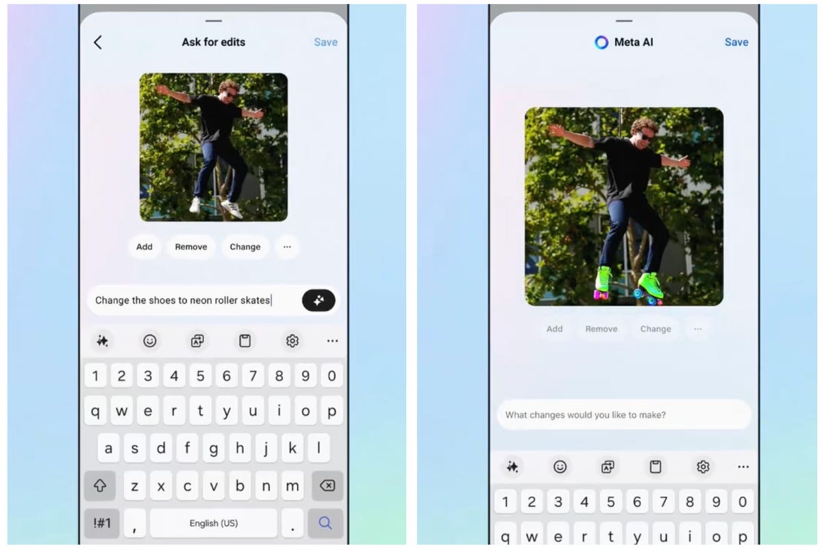 A screenshot of Meta AI editing a photo via text requests