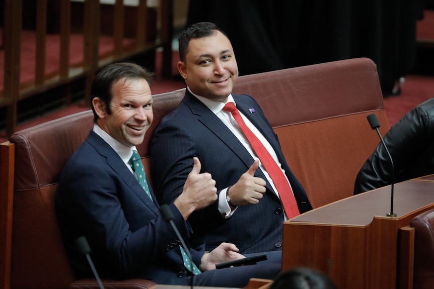 Matt Canavan and Ralph Babet thumbs up