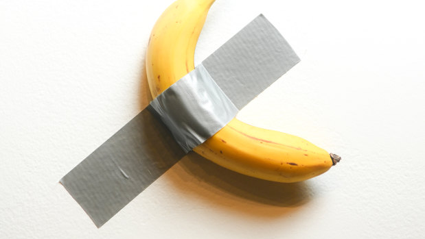 Maurizio Cattelan’s <i>Comedian</i> at the NGV Triennial last year, when the banana was replaced on the wall every seven to 10 days.