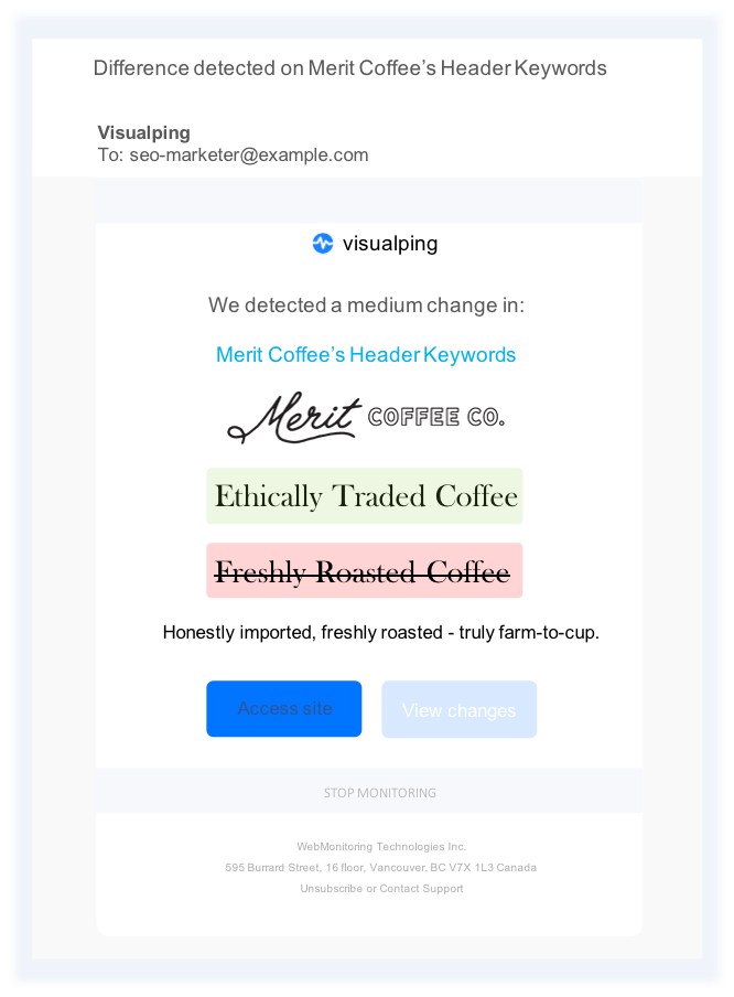 visualping competitor website change alert