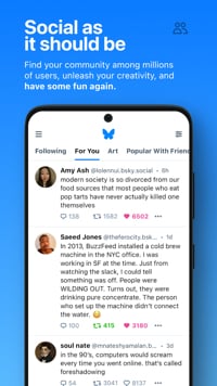 Home page of Bluesky on a mobile screen