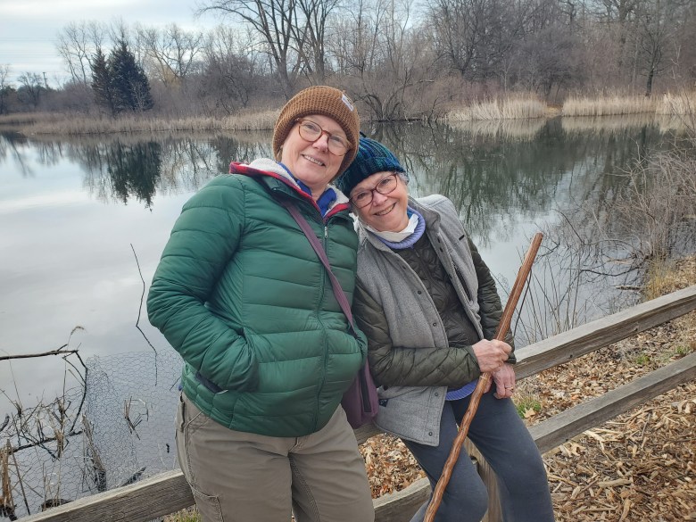 Hilary Mac Austin and Kathleen Thompson at a Cook County Forest Preserve in winter. Photo courtesy of Mike Nowak