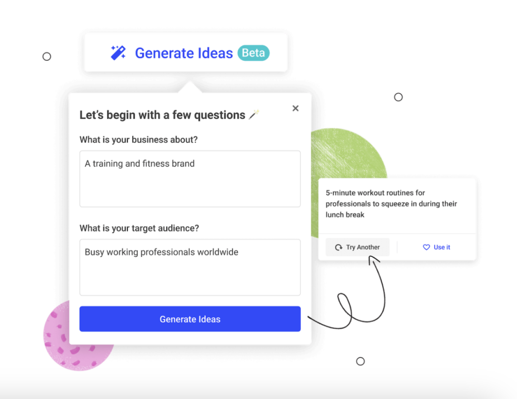 An illustration showing how Buffer helps generates fresh content ideas and repurpose existing content.